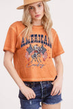 American Cowboy Vintage Graphic S/S Lunar Dye Faux Crop: BLUE / L