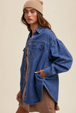 Heart Detail Oversized Denim Shirt: Indigo / L