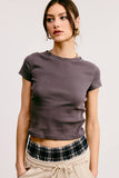 Basic Short Sleeve Baby Tee Knit Top: Ivory / S