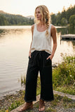Relaxed Wide Leg Lightweight Drawstring Knit Pants: BLACK / L