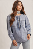 Ruffle Trim Denim Blouse FT0021: Cloud Wash / Contemporary / L
