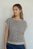 Striped Piper Vest Cardigan - Pin Stripe: Ivory Black / Small
