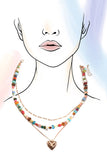 MULTI LAYERED BEADED HEART CHARM NECKLACE | 80N1244: GOLD