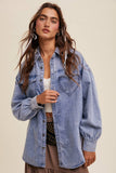 Heart Detail Oversized Denim Shirt: Indigo / L