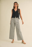 STRIPED HIGH WAIST WIDE LEG PANTS MP3775: BLACK STRIPE / L
