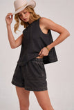 SLEEVELESS DENIM TOP AND MATCHING SHORTS SET: DENIM / S-M-L(2-2-2)