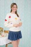MULTICOLOR HEART CREWNECK KNIT PULLOVER SWEATER: BUTTER YELLOW MULTI
