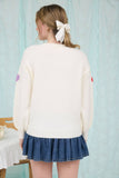 MULTICOLOR HEART CREWNECK KNIT PULLOVER SWEATER: BUTTER YELLOW MULTI