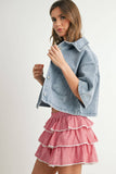 Button Front Cropped Shirt - BMJ7681: DENIM / L