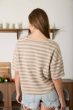 STRIPE SHORT SLEEVE BOXY HENLEY KNIT TOP-backorder: MOCHA