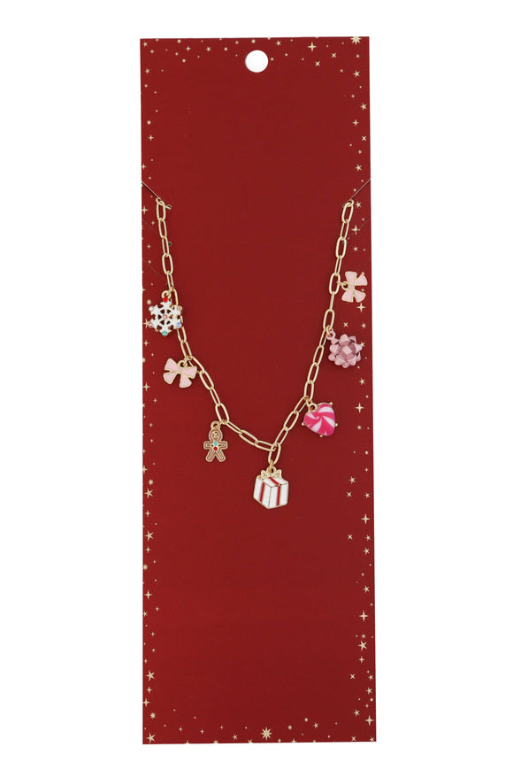 Pink Christmas Charm Necklace