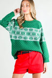 Crew Neck Christmas Fair Isle Print Knitted Sweater VT81531: Green / S