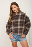 PLAID BUTTON DOWN COLLARED BOXY LONG SLEEVE SHIRT : KHAKI MULTI