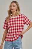GINGHAM CHECKERED PATTERN SWEATER CASUAL TOP_JLT00221-01: OLIVE/CREAM / S-M-L(2-2-2)