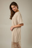 ROUND NECK LACE JOINED T-SHIRT MAXI DRESS: TAUPE / L