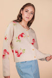 12W3475N-Print & Solid Soft Knit Sweater Cardigan: Red / S-M-L/2-2-2