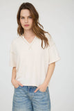 CONTRAST STITCH DROP SHOULDER CUFF SLEEVE KNIT TOP : CREAM