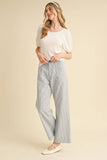STRIPED HIGH WAIST WIDE LEG PANTS MP3775: BLACK STRIPE / L