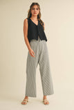 STRIPED HIGH WAIST WIDE LEG PANTS MP3775: BLACK STRIPE / L