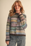 COLORFUL FAIR ISLE SWEATER CARDIGAN MSW11521: MIDNIGHT NAVY MULTI / L