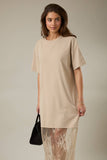 ROUND NECK LACE JOINED T-SHIRT MAXI DRESS: TAUPE / L