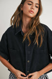 Button Front Cropped Shirt - BMJ7681: DENIM / L