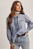 Ruffle Trim Denim Blouse FT0021: Cloud Wash / Contemporary / L