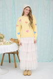 MULTICOLOR HEART CREWNECK KNIT PULLOVER SWEATER: BUTTER YELLOW MULTI