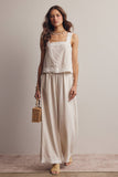 Embroidered Square-Neck Tank & Wide-Leg Pants Set FSET011: Indigo / Contemporary / L