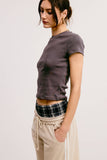 Basic Short Sleeve Baby Tee Knit Top: Ivory / S