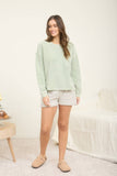 WASHED POCKET DETAIL LONG SLEEVE RIB KNIT TOP : LIGHT OLIVE