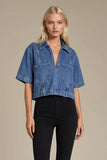 CROPPED DENIM TOP W1595TIA : MID DENIM / L