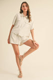 BUTTON UP BOXY SHIRT AND SHORTS SET MPST3891: BROWNIE / L