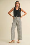 STRIPED HIGH WAIST WIDE LEG PANTS MP3775: BLACK STRIPE / L