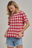 GINGHAM CHECKERED PATTERN SWEATER CASUAL TOP_JLT00221-01: OLIVE/CREAM / S-M-L(2-2-2)