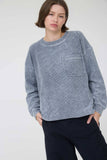WASHED POCKET DETAIL LONG SLEEVE RIB KNIT TOP : LIGHT OLIVE