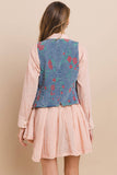 VINTAGE FLORAL EMBROIDERED STRUCTURED DENIM VEST 6318JID: DENIM/ROSE / L