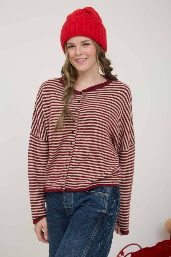 Deep Red Striped Cardi