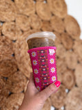Iced Coffee Sleeve - Retro Floral Stripe : Small