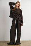 Ruffle Trim Polka Dot Wide Leg Trousers- BMP8634: BROWN MULTI / L