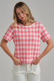 GINGHAM CHECKERED PATTERN SWEATER CASUAL TOP_JLT00221-01: OLIVE/CREAM / S-M-L(2-2-2)