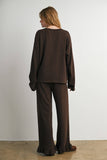 Ruffle Trim Polka Dot Wide Leg Trousers- BMP8634: BROWN MULTI / L