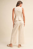 Cream VEST AND STRAIGHT FIT PANTS SET