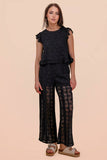 NT12510-Shoulder Ruffle Detail Lace Top: TAUPE / S-M-L/2-2-2