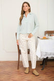 FLORAL ECRU DENIM PATTERN JEANS: ECRU MULTI
