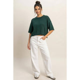 Seam Detail Short Sleeve Knit Top: WHIP CREAM / S-M-L(2-2-2)