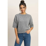 Seam Detail Short Sleeve Knit Top: WHIP CREAM / S-M-L(2-2-2)