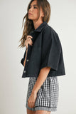 Button Front Cropped Shirt - BMJ7681: DENIM / L