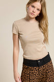 Basic Short Sleeve Baby Tee Knit Top: Ivory / S