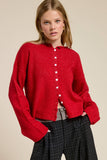 Essential Button Down Cardigan Top: Red / L